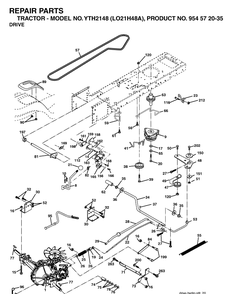 Drive Diagram and Parts List for YTH2148-LO21H48A 2003-12 Husqvarna Lawn Tractor