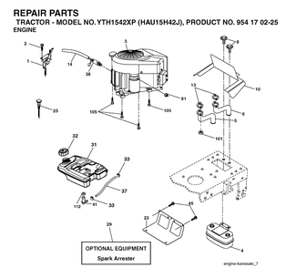 Engine Diagram and Parts List for YTH1542XP (HAU15H42J)(2004-09) Husqvarna Lawn Tractor