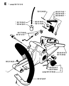 Fuel Tank And Handle Diagram and Parts List for 51 19942300001-19982300000 Husqvarna Chainsaw