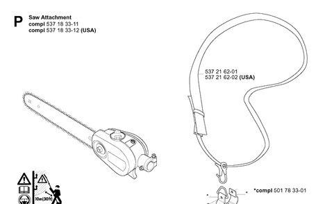 Attachments Diagram and Parts List for 326P 20042300001-20062700000 Husqvarna Pole Saw