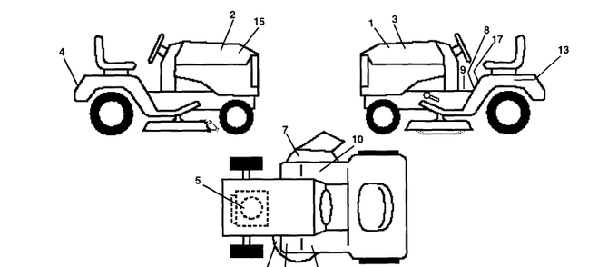 Decals Diagram and Parts List for LTH125 (HC125H42C)(954002721)(1996-04) Husqvarna Lawn Mower