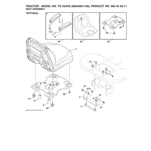 Seat Assy Diagram and Parts List for 96043031100  Husqvarna Lawn Tractor