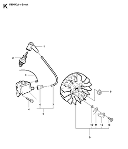 Ignition System Diagram and Parts List for K650CUT-N-BREAK 2008-11 Husqvarna Circular Saw