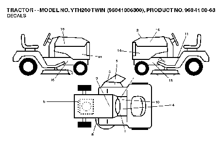 Decals Diagram and Parts List for YTH200TWIN (96041006400)(2007-10) Husqvarna Lawn Tractor