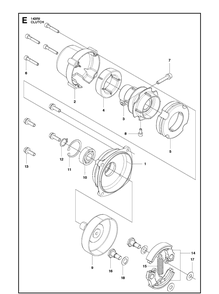 Clutch Diagram and Parts List for 143RII 20090100001-20143600000 Husqvarna Brush Cutter