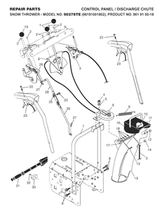 Control Panel And Discharge Chute Diagram and Parts List for 9027STE (96191001802)(2007-10) Husqvarna Snow Blower