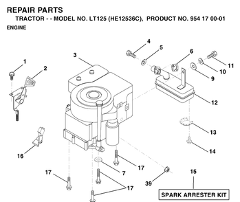 Engine Diagram and Parts List for LT125 (HE12536C)(1996-01) Husqvarna Lawn Tractor