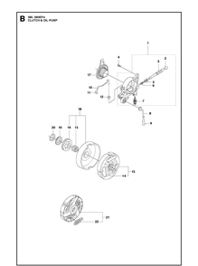 Clutch Oil Pump Diagram and Parts List for 390 2013-09 Husqvarna Chainsaw