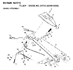 Handle And Controls Diagram and Parts List for CRT35 (954001252D)(1996-03) Husqvarna Tiller