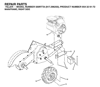 Mainframe, Right Side Diagram and Parts List for 500RTTA (917296250)(2003-04) Husqvarna Cultivator