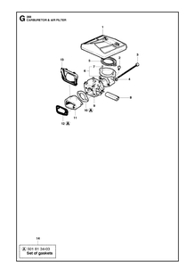 Carburetor And Air Filter Diagram and Parts List for 288XP  Husqvarna Chainsaw