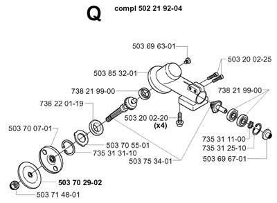 Bevel Gear Diagram and Parts List for 240RBD 20004000001 & Above Husqvarna Trimmer