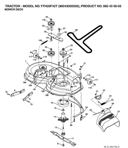 Mower Deck / Cutting Deck Diagram and Parts List for YTH20F42T (96043000500)(2006-02) Husqvarna Lawn Tractor