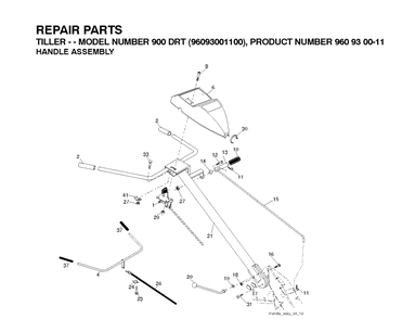 Handle Diagram and Parts List for DRT900 (96093001101)(2010-10) Husqvarna Cultivator