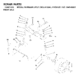 Front Axle Diagram and Parts List for LR121 (HCLR120A, 954140001)(1996-08) Husqvarna Lawn Tractor