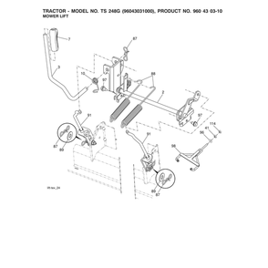 Mower Lift Diagram and Parts List for 96043031000  Husqvarna Lawn Tractor