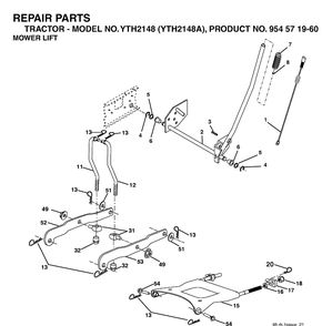 Mower Lift / Deck Lift Diagram and Parts List for YTH2148 (954571960)(2003-11) Husqvarna Lawn Tractor
