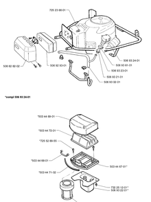 Engine And Air Filter Assembly Diagram and Parts List for RIDER1200 1998-01 Husqvarna Lawn Mower