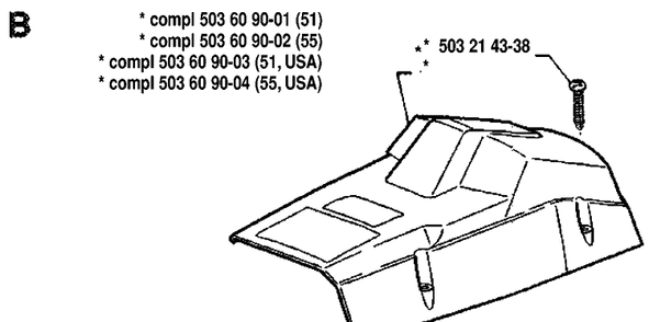 Cover Diagram and Parts List for 55 19914000001-19942300000 Husqvarna Chainsaw
