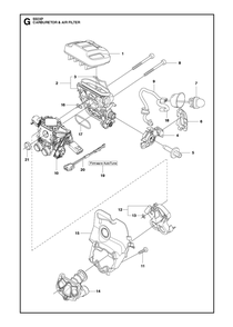 Carburetor And Air Filter Diagram and Parts List for 550XPG  Husqvarna Chainsaw