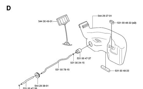 Fuel Tank Diagram and Parts List for 123HD60 20061000001-20070500000 Husqvarna Hedge Trimmer