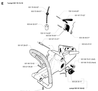 Fuel Tank And Handle Diagram and Parts List for 254 19980900001-19992300000 Husqvarna Chainsaw