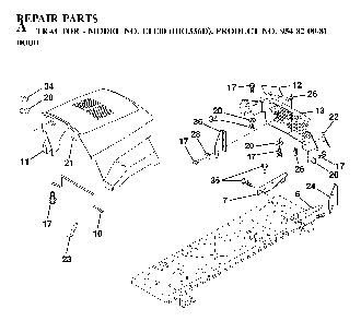 Hood Diagram and Parts List for LT130 (HE1336D, 954820081)(1997-03) Husqvarna Lawn Tractor