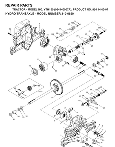 Transmission Diagram and Parts List for YTH150 (954140007A)(1997-01) Husqvarna Lawn Tractor