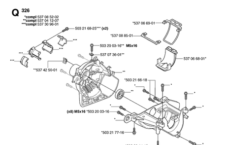 Crankcase 2 Diagram and Parts List for 323R 20070100001-20144900000 Husqvarna Brush Cutter