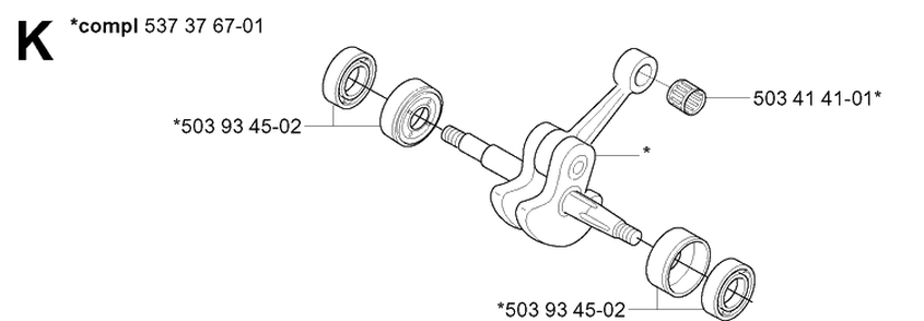 Crankshaft Diagram and Parts List for 334T 20060100001-20063600000 Husqvarna Chainsaw