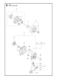 Clutch And Oil Pump Diagram and Parts List for T435  Husqvarna Chainsaw