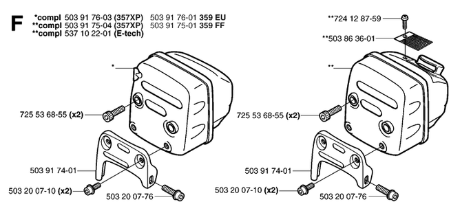 Muffler Diagram and Parts List for 359 20060600001-20070900000 Husqvarna Chainsaw