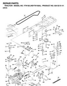 Drive Diagram and Parts List for YTH180 (HEYTH180A)(1998-12) Husqvarna Lawn Tractor