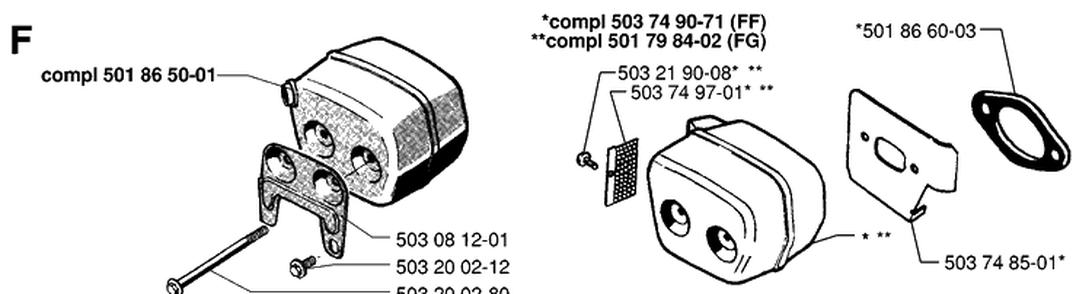 Muffler Diagram and Parts List for 254 19960100001-19980900000 Husqvarna Chainsaw