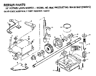 Gear Case Diagram and Parts List for 56SF (H56SFC, 954050821, 132232)(1992-01) Husqvarna Lawn Mower