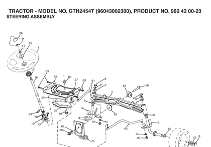Steering Diagram and Parts List for GTH2454T (96043002300)(2006-03) Husqvarna Lawn Tractor