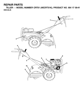 Decals Diagram and Parts List for CRT51 (954170041-K)(2002-03) Husqvarna Tiller