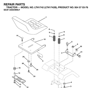 Seat Diagram and Parts List for LTH1742-LTH1742B 2002-12 Husqvarna Lawn Tractor