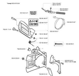 Chain Brake Diagram and Parts List for 338XPT 2005-03 Husqvarna Chainsaw