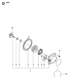 Starter Diagram and Parts List for 130BT (965102204)(20070100001-20133299999) Husqvarna Leaf Blower / Vacuum