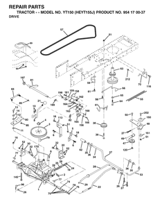Drive Diagram and Parts List for YT150 (954170037-J)(2001-09) Husqvarna Lawn Tractor