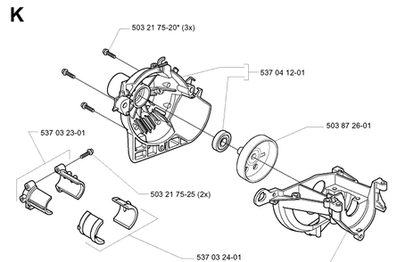Crankcase Diagram and Parts List for 322L 20000100001-20020100000 Husqvarna Edger