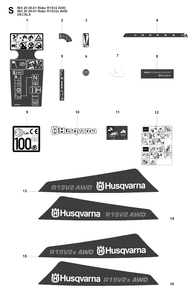 Decals Diagram and Parts List for R15-V2AWD 2008-01 Husqvarna Lawn Tractor