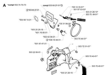 Chain Brake Diagram and Parts List for 254 20013500001-Current Husqvarna Chainsaw