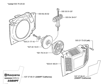 Starter Diagram and Parts List for 338XPT 2004-08 Husqvarna Chainsaw