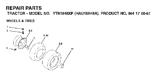 Wheels And Tires Diagram and Parts List for YTH1848XP (HAU18H48A, 954170057)(2003-01) Husqvarna Lawn Tractor