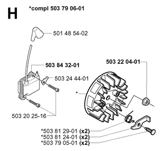 Ignition System Diagram and Parts List for 240RBD 20004000001 & Above Husqvarna Trimmer