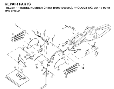 Tine Shield Diagram and Parts List for CRT51 (96091000200)(2006-02) Husqvarna Cultivator