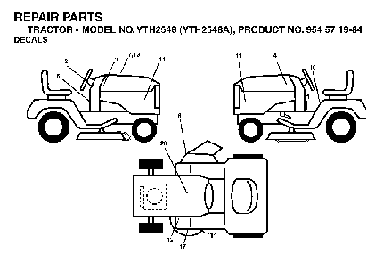 Decals Diagram and Parts List for YTH2548A954571984 2004-06 Husqvarna Lawn Tractor