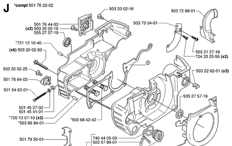 Crankcase Diagram and Parts List for 55 (RANCHER)(20060600001-20070500000) Husqvarna Chainsaw